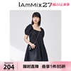 IAmMIX27黑色方领连衣裙女夏季高腰宽松灯笼袖小个子少女感公主裙