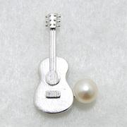吉他珍珠胸针白色，5.5-6.0mmbbb纯银男士，婚礼礼服女简约