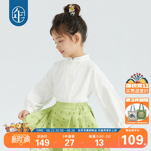 年衣女童衬衫亲子装春秋款复古中国风，古风长袖衬衣儿童甜美娃娃衫