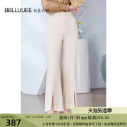 BBLLUUEE粉蓝衣橱经典时尚斜纹白色ol微喇长裤女2024夏装百搭裤子