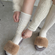 日韩系复古奶白色羊绒保暖麻花小腿袜堆堆袜子燕麦色中筒袜筒袜女