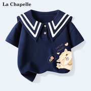 拉夏贝尔女童短袖t恤夏季儿童海军领上衣夏装2024女孩学院风