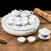 潮汕功夫茶具骨瓷储水式，高档简约现代盖碗，客厅家用圆形茶盘套