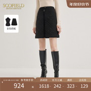 Scofield女装格纹绗缝短裙加厚保暖优雅气质半身裙2023秋冬季