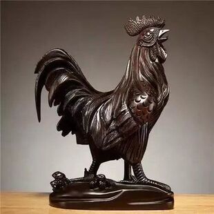 黑檀木雕红大公鸡摆件，木质动物十二生肖鸡，家居电视柜装饰品工艺品