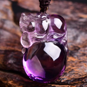 天然紫水晶钱袋子貔貅吊坠霸王貔貅水晶项链饰品男女款项坠礼物