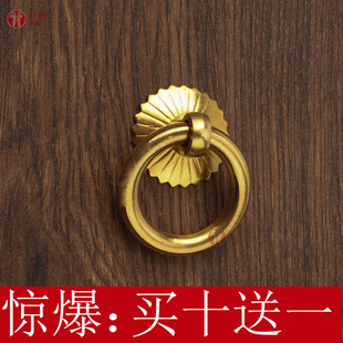 仿古中式铜拉手纯铜，抽屉柜门把手花形圆环拉环，拉手五金家具铜配件