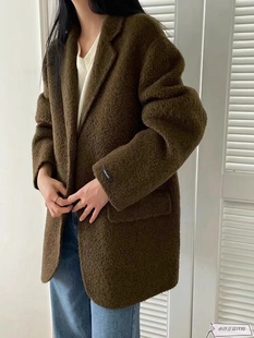 23年韩国东大门手工，双面短款西服领羊毛绒，呢子女大衣外套