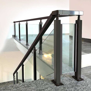 定制304不锈钢楼梯扶手阳台阁楼钢化玻璃栏杆立柱室内家用自装护