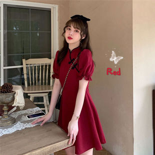 红色旗袍2024改良短款小个子法式晨袍设计感敬酒服新娘伴娘服