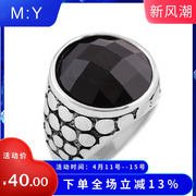 不锈钢戒指时尚霸气欧美复古镶宝男式戒指指环，不掉色钛钢饰品