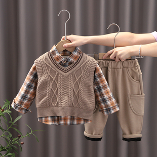 男童加绒加厚三件套宝宝冬装套装2023冬季婴幼儿外出服棉衣1-3岁4
