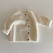 韩版ins婴幼童装质感百搭毛衣外套宝宝圆领含羊毛针织开衫秋冬装