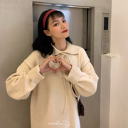 秋冬针织连衣裙女内搭慵懒风，宽松减龄长款过膝娃娃领打底毛衣裙子
