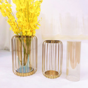 欧式铁艺玻璃花瓶摆件客厅装饰仿真花花器样板房轻奢家居金属摆件