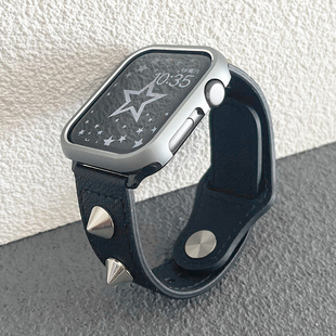 限量版朋克金属铆钉真皮iwatch表带适用applewatch苹果手表女