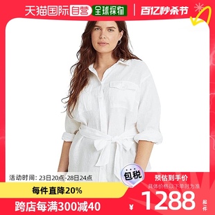 香港直邮潮奢laurenralphlauren女士加大码束带亚麻衬衫