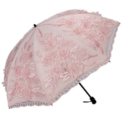 高档二折雾面彩胶防晒防紫外线，遮阳伞蕾丝刺绣复古公主太阳伞