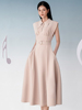 越南设计师小众粉色音符刺绣衬衫裙收腰显瘦腰带气质连衣裙女