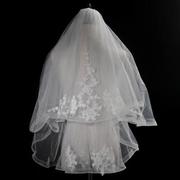 新娘婚纱a头纱韩式甜美结w婚短款硬纱欧式复古头饰白色多层蓬