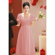 粉色小礼服日常可穿显瘦订婚连衣裙在逃公主伴娘服回门领证登记裙