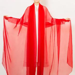 3米中国红本命丝巾，女跳舞蹈围巾女薄大红色，长款防晒外搭披肩纱巾