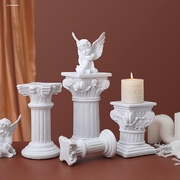 复古森林欧式文艺罗马立柱烛台，经典建筑树脂书橱，摆件家居装饰道具