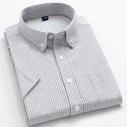 纯棉灰色条纹衬衫男士短袖潮流，韩版半截袖竖格纹，衬衣夏季青年寸衫