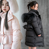 韩国童装女童宝宝长款90白鸭绒(白鸭绒)超大狐狸，毛领儿童皮草外套冬装连帽
