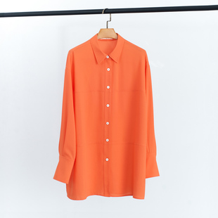 活力橘色 时髦优雅 直身阔版衬衫不挑身形