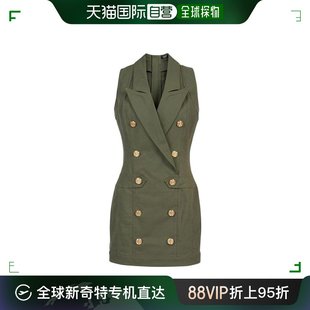 香港直发balmain巴尔曼女士绿色双排扣连衣裙，休闲wf0r5290d152