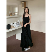 Halo Luu 法式黑色吊带连衣裙女春夏2024气质高级感长款裙子