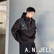 韩国版男装东大门23春王，嘉尔风格个性拉链，连帽短款拼接皮宽松卫衣
