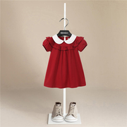 女童红色连衣裙夏装宝宝周岁，生日裙儿童姐妹，装纯棉短袖公主裙