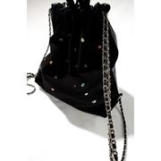 YMBHZ韩国小众女包袋磨砂绒拼接彩色宝石链条双肩包抽绳手提背包