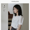 补单vgrass白色蕾丝衬衫夏法式(夏法式)甜美显瘦短袖t恤上衣女