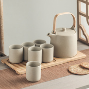 日式茶具套装粗陶陶瓷，茶壶花凉水壶家用提梁，大号复古泡茶壶大容量