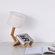 欧式实木机器人创意台灯北欧木质美式日式木艺卧室床头灯