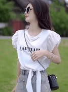 法式白色小飞袖短袖t恤女夏季内搭打底衫设计感小众宽松显瘦上衣