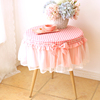 田园粉色格子阳台小圆桌布圆形，家用圆桌布，茶几纯棉蕾丝圆床头柜罩