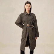 品哥弟新女装2023年秋季气质复古格纹宽松休闲系带风衣韩版女装