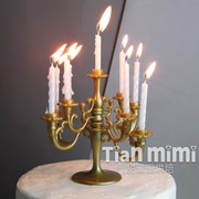 烘焙蛋糕装饰复古欧式金色小烛台，蛋糕摆件蜡烛，生日蜡烛蛋糕插件
