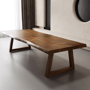 现代实木茶桌椅组合简约实木茶台C办公室原木大板泡茶桌子黑