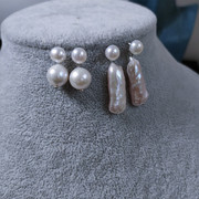 巴洛克天然珍珠925纯银，耳钉法式优雅复古小众，设计几何耳环防过敏