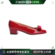 香港直邮FERRAGAMO 菲拉格慕 VARA系列女士红色漆皮粗跟低跟鞋