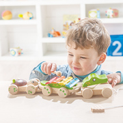 EverEarth拖拉鳄鱼敲琴木质积木音乐玩具儿童乐器婴儿宝宝1岁2岁