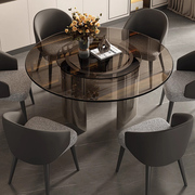 双囍钢化玻璃餐桌圆形餐桌带转盘双层玻璃台面餐桌椅组合家用饭桌