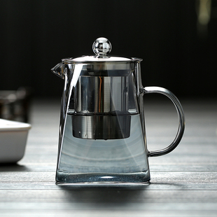 玻璃茶壶家用耐高温煮茶壶，不锈钢过滤灰色，泡茶壶加厚耐热茶具套装