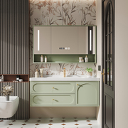 法式橡木烤漆实木浴室柜卫生间陶瓷，一体洗手池洗漱台洗脸盆柜组合