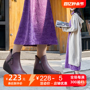2023秋冬马丁靴短筒牛皮短靴女坡跟高跟圆头休闲女鞋靴子皮鞋